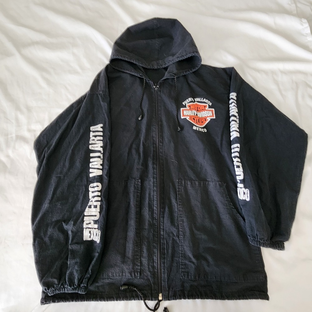 Harley Davidson Black Zip Long Sleeve Puerto Vallarta Live Free Ride Hard Jacket